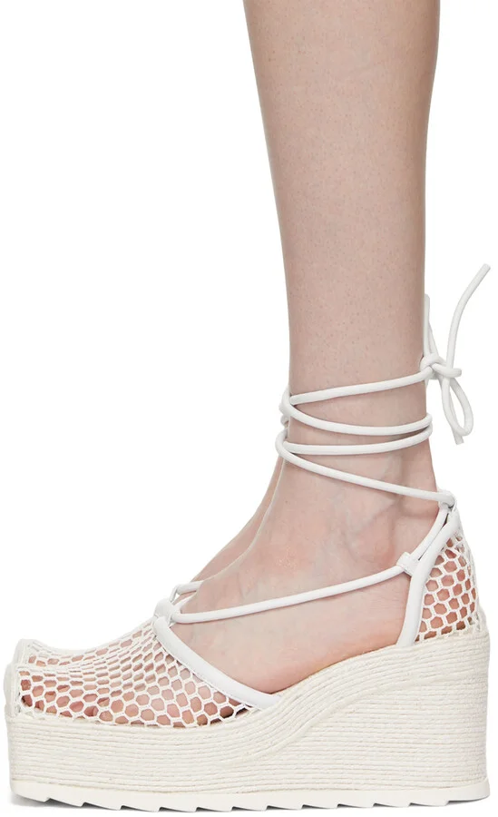 Bottega Veneta White Sporty Web Wedge Espadrilles - Image 3