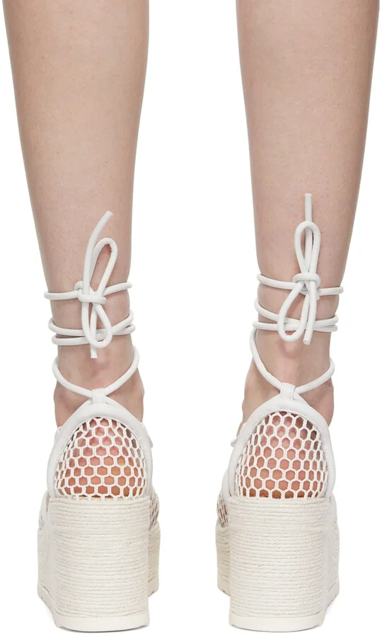 Bottega Veneta White Sporty Web Wedge Espadrilles - Image 4