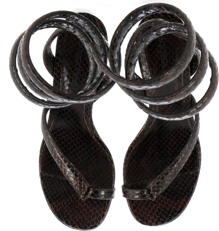 Bottega Veneta Women's Spiral Thong Heeled Sandals Python Embosssed Leather - Image 2