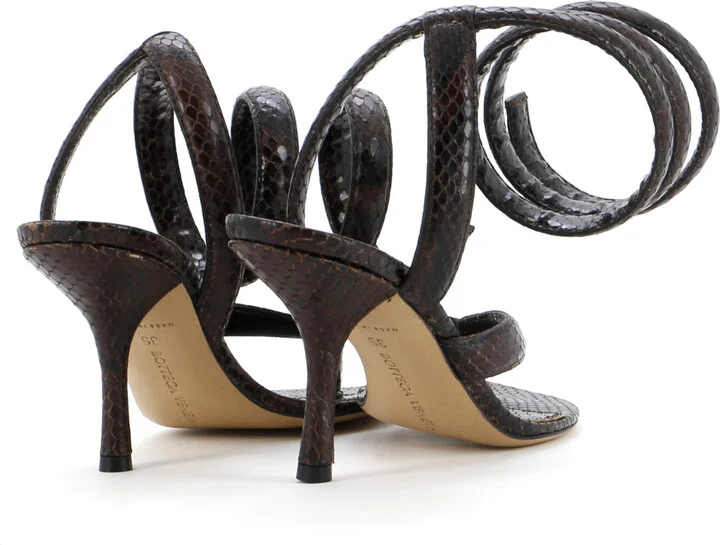 Bottega Veneta Women's Spiral Thong Heeled Sandals Python Embosssed Leather - Image 3