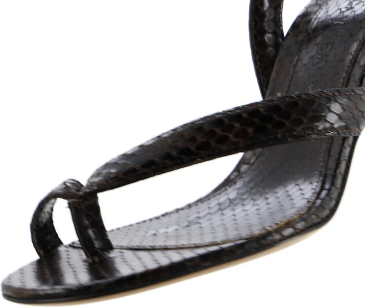 Bottega Veneta Women's Spiral Thong Heeled Sandals Python Embosssed Leather - Image 5