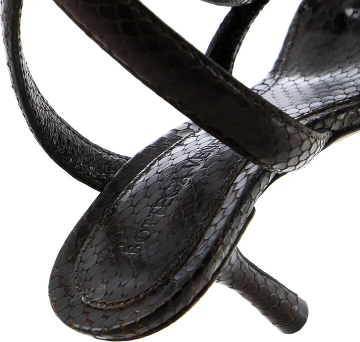 Bottega Veneta Women's Spiral Thong Heeled Sandals Python Embosssed Leather - Image 6