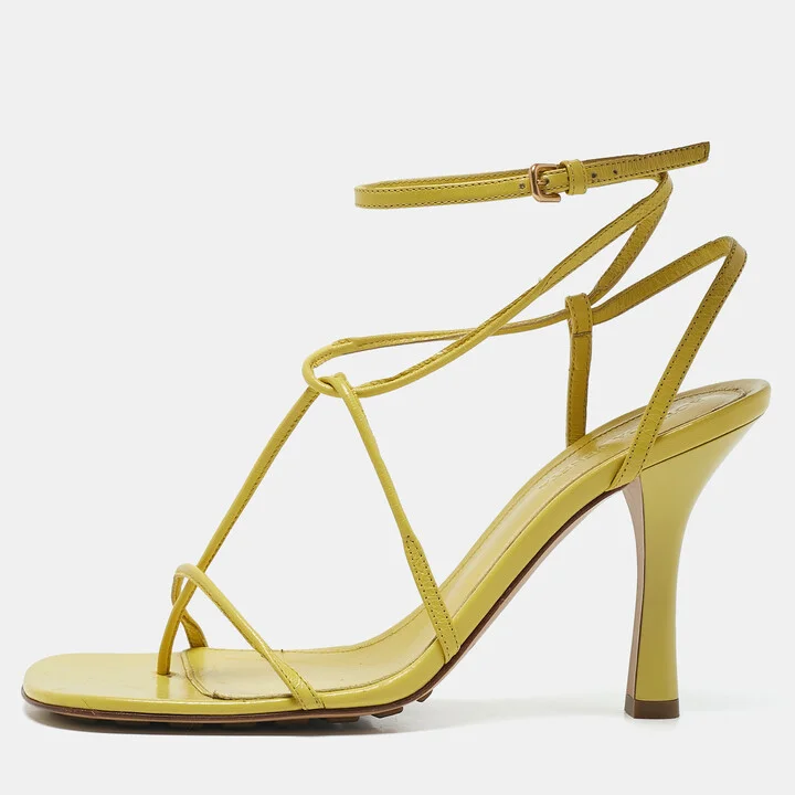 Bottega Veneta Yellow Leather Square Toe Ankle Strap Sandals Size 38