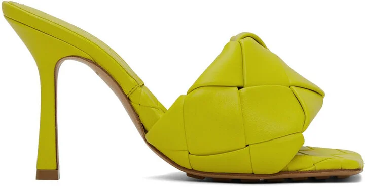 Bottega Veneta Yellow Maxi Intreccio Lido Heeled Sandals