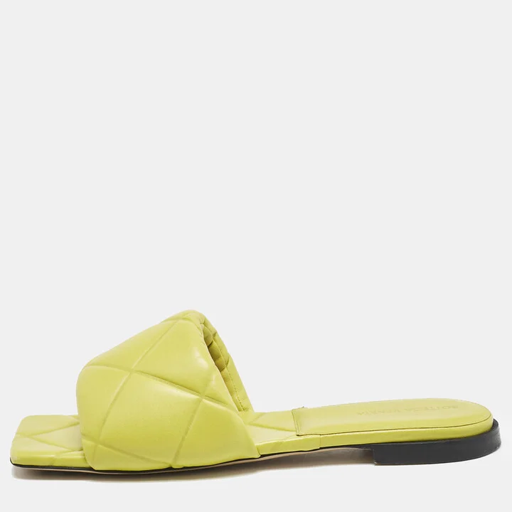 Bottega Veneta Yellow Quilted Leather Lido Flat Slides Size 40