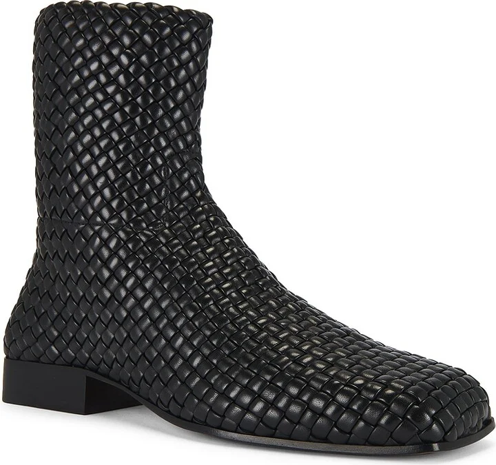 Bottega Veneta Zipped Padded Intreccio Supple Lambskin Ankle Boot in Black - Image 2