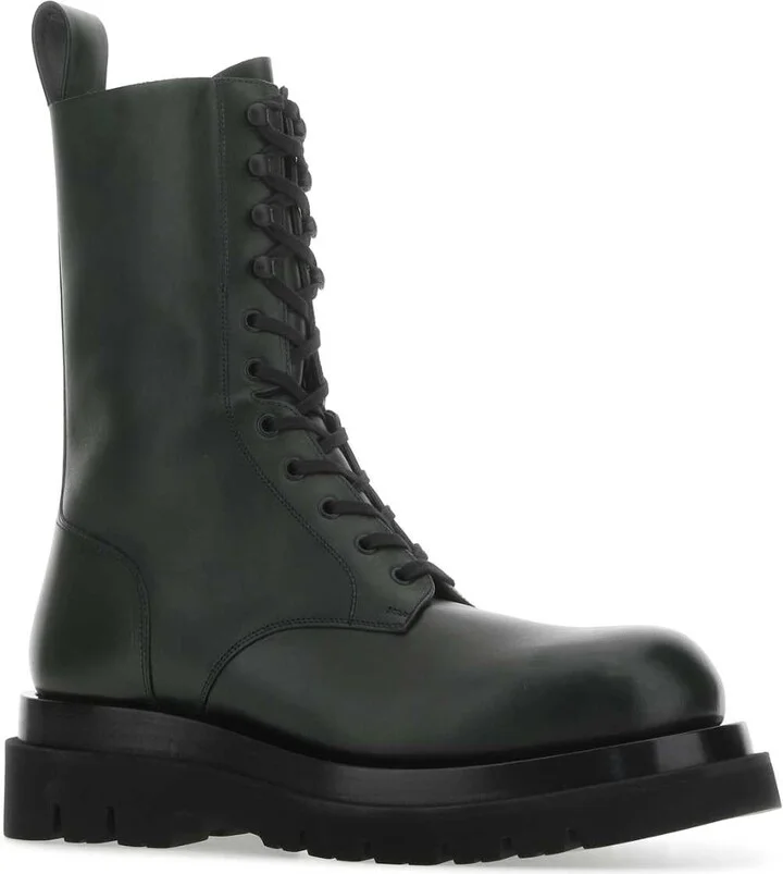 Bottle Green Leather Lug Ankle Boots - Image 2