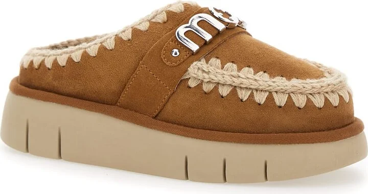 'bounce' Beige Mules With Logo Lettering And Open Rear In Leather Woman - Image 2