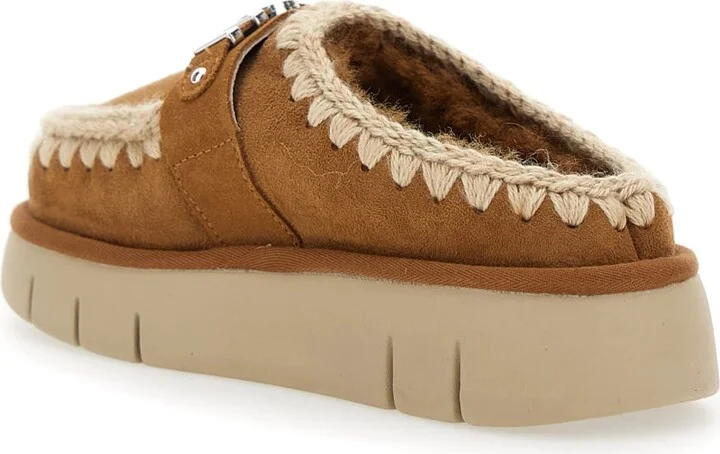 'bounce' Beige Mules With Logo Lettering And Open Rear In Leather Woman - Image 3
