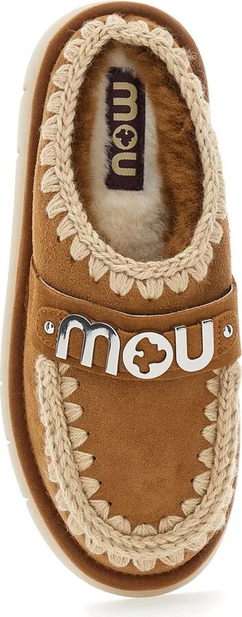 'bounce' Beige Mules With Logo Lettering And Open Rear In Leather Woman - Image 4