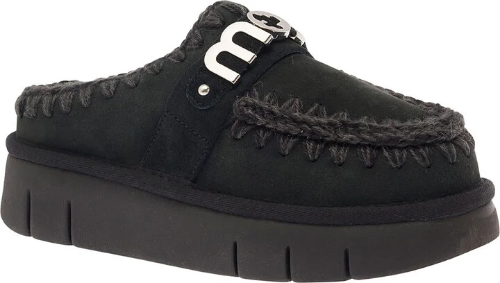 'bounce' Black Mules With Logo Lettering And Open Rear In Suede Woman - Image 2