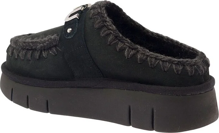 'Bounce' Black Mules With Logo Lettering And Open Rear In Suede Woman - Image 3