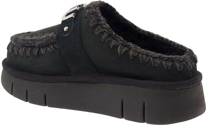 'Bounce' Black Mules With Logo Lettering And Open Rear In Suede Woman - Image 3