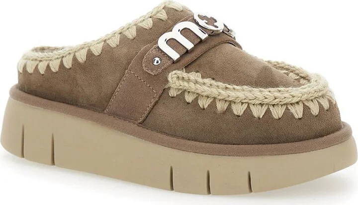 'Bounce' Brown Mules With Logo Lettering And Open Rear In Suede Woman - Image 2
