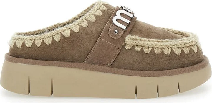 'Bounce' Brown Mules With Logo Lettering And Open Rear In Suede Woman