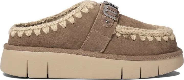 'Bounce' Brown Mules With Logo Lettering And Open Rear In Suede Woman