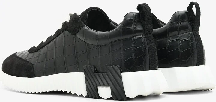 Bouncing Low-Top Sneakers in Black Matte Nilo Crocodile and Suede - Image 2