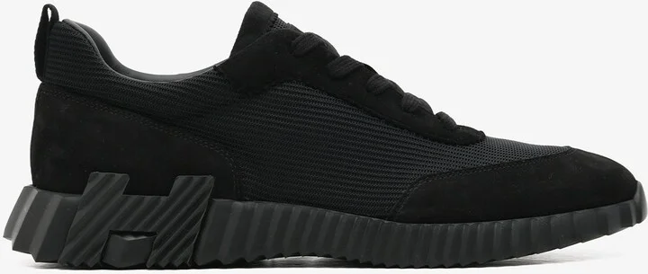 Bouncing Low-Top Sneakers in Black Mesh and Suede