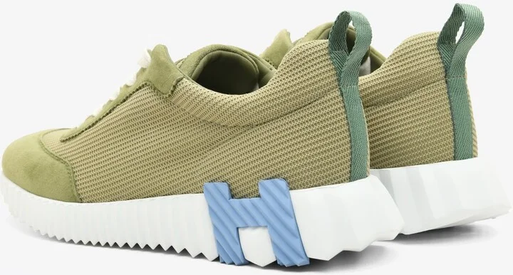Bouncing Low-Top Sneakers in Vert Celadon Mesh and Suede - Image 2