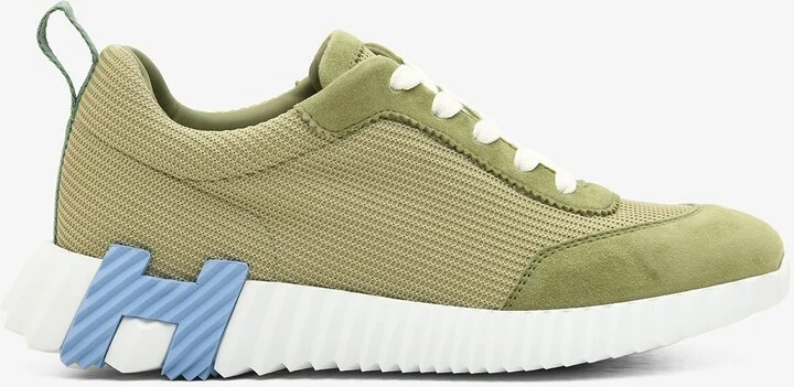 Bouncing Low-Top Sneakers in Vert Celadon Mesh and Suede