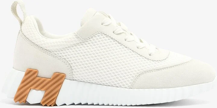 Bouncing Low-Top Sneakers in White Mesh and Suede