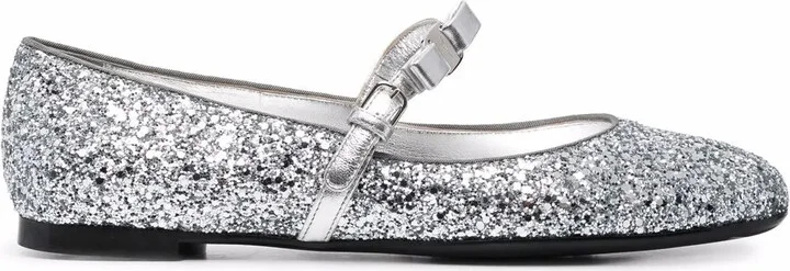 Bow-Detail Glitter Ballerina Shoes