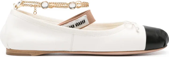 Bow-Detail Leather Ballerina Shoes