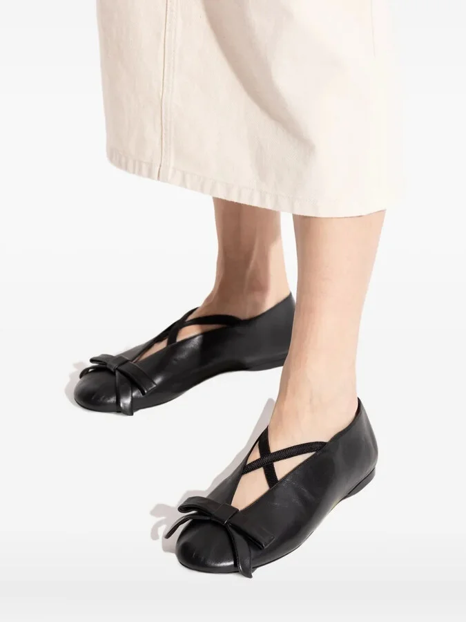 Bow-Detail Leather Ballet Flats - Image 4