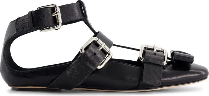 Bow-Detail Leather Ballet Flats