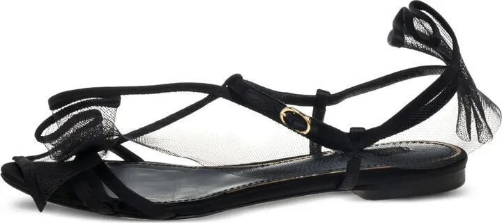Bow-Detail Mesh Flat Sandals
