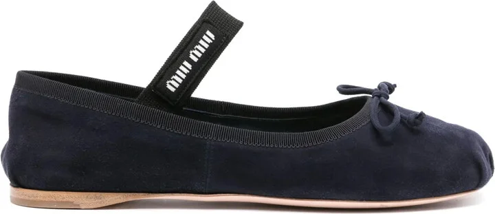 Bow-Detail Suede Ballerina Shoes