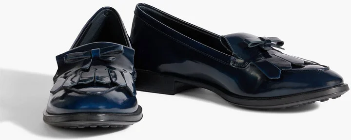 Bow-detailed fringed glossed-leather loafers - Image 2