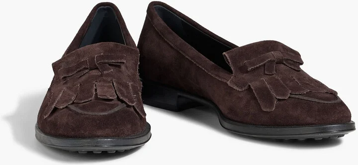 Bow-detailed fringed suede loafers - Image 2