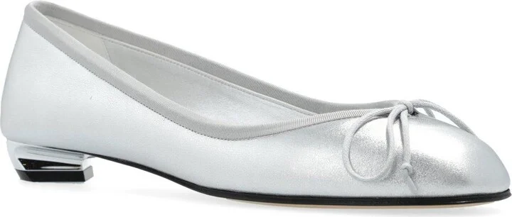 Bow-detailed Metallic Flat Shoes - Image 2