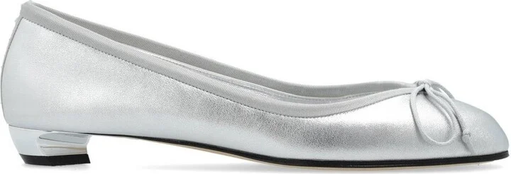 Bow-detailed Metallic Flat Shoes
