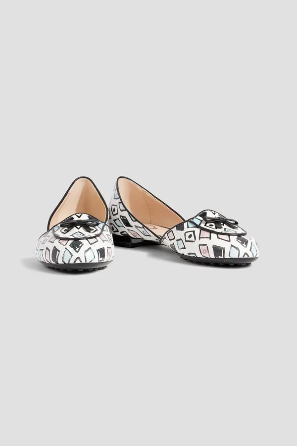 Bow-detailed printed leather ballet flats - Image 2