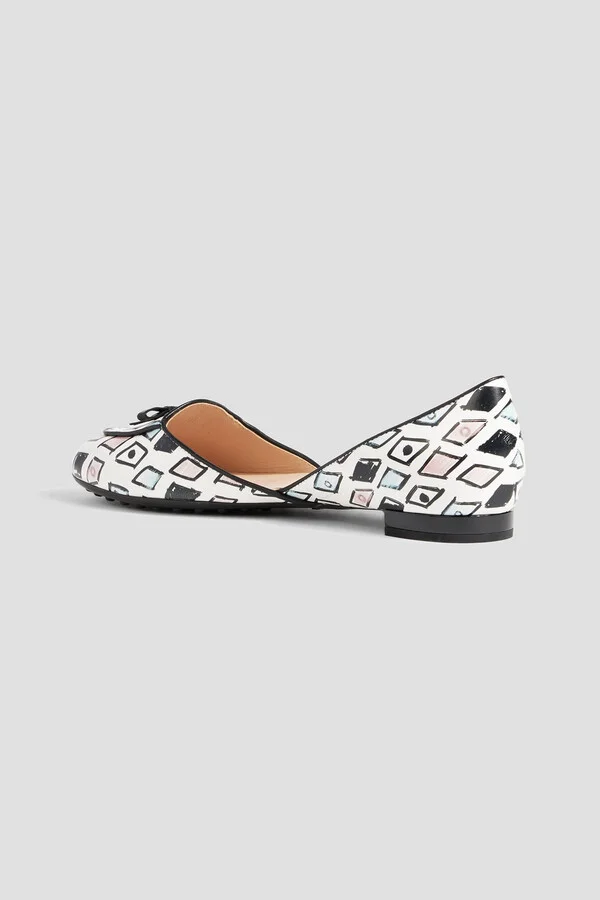 Bow-detailed printed leather ballet flats - Image 3