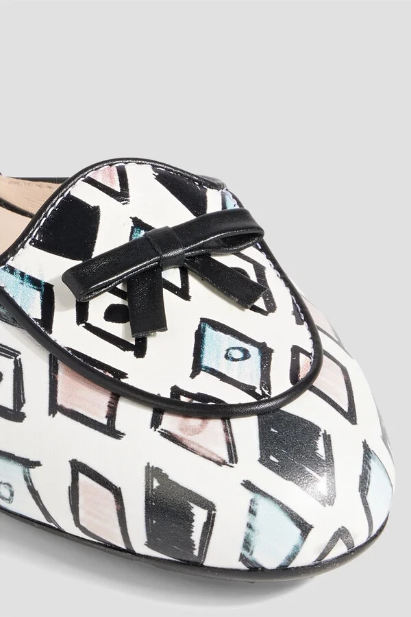 Bow-detailed printed leather ballet flats - Image 4