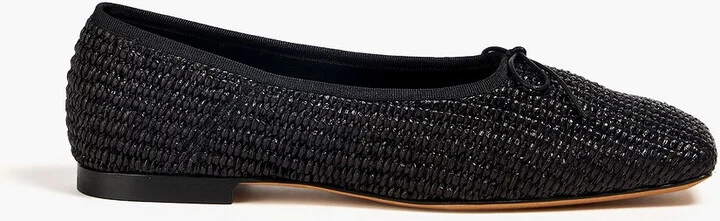 Bow-detailed raffia ballet flats