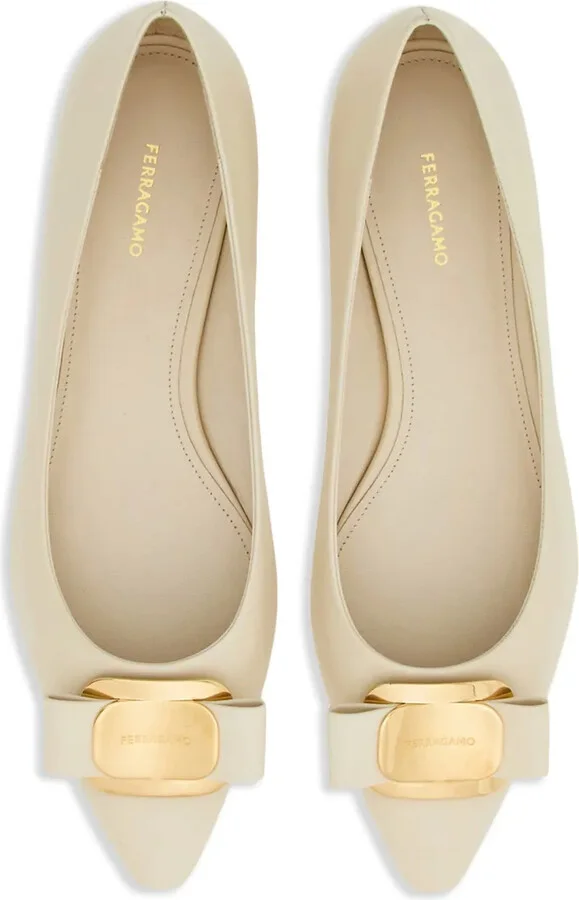 Bow-Detailing Leather Ballerina Shoes - Image 4