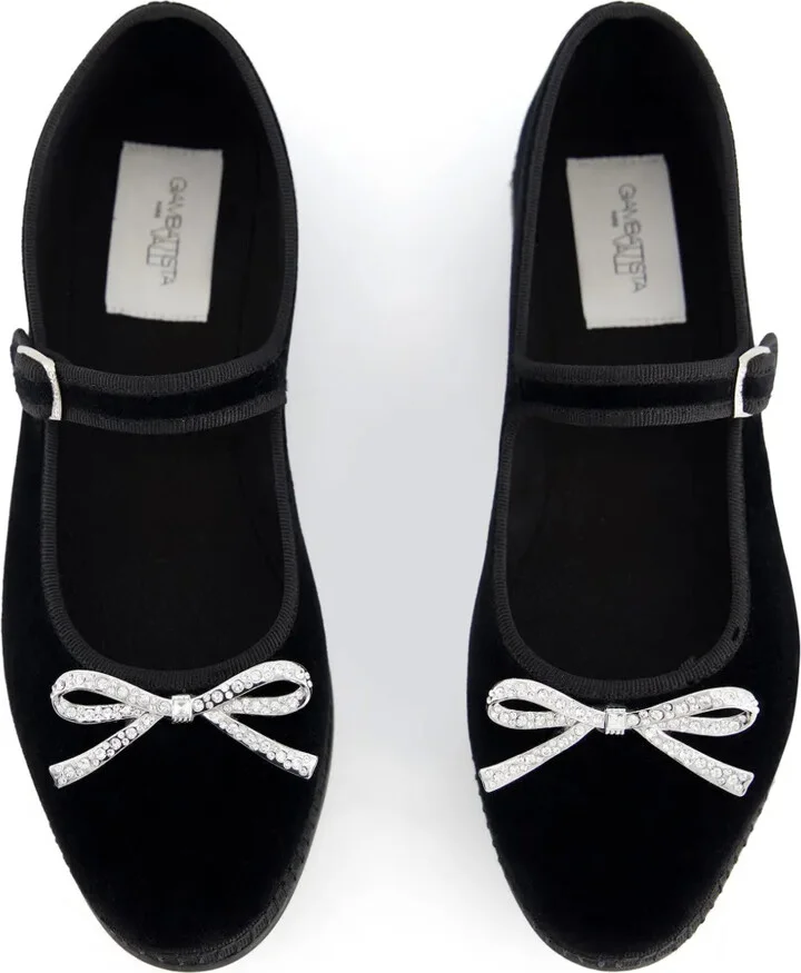 Bow-Detailing Velvet Ballerina Shoes - Image 3