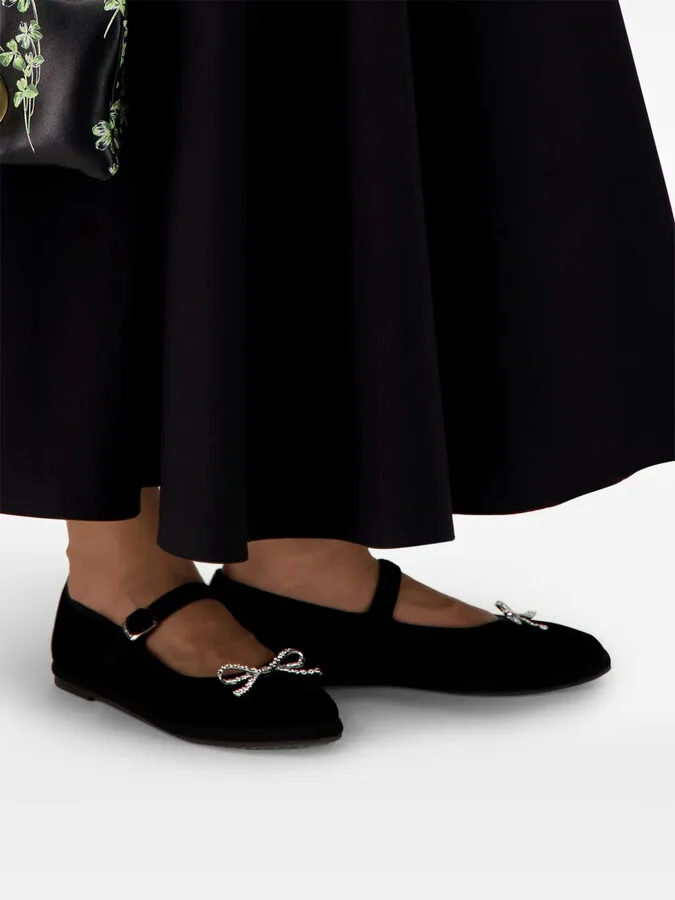 Bow-Detailing Velvet Ballerina Shoes - Image 5