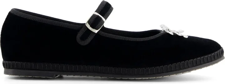 Bow-Detailing Velvet Ballerina Shoes