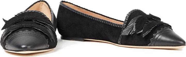 Bow-embellished leather and suede point-toe flats - Image 2