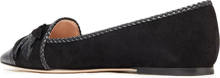 Bow-embellished leather and suede point-toe flats - Image 3