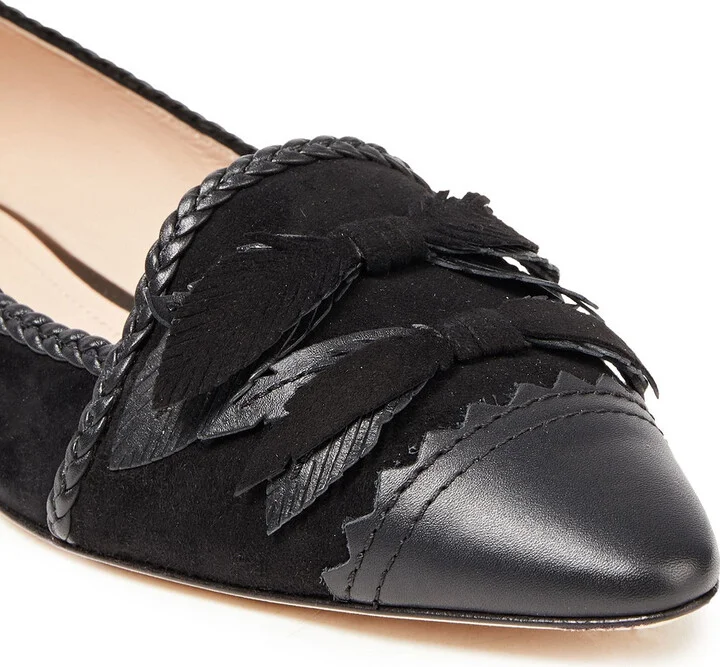 Bow-embellished leather and suede point-toe flats - Image 4