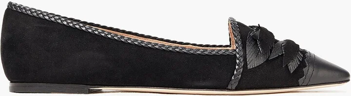 Bow-embellished leather and suede point-toe flats