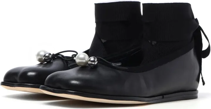 Bow-Embellished Leather Ballerina Shoes - Image 2