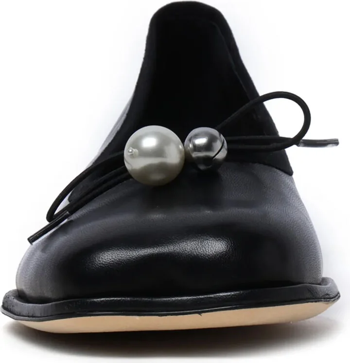 Bow-Embellished Leather Ballerina Shoes - Image 3