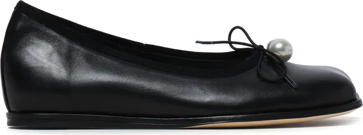Bow-Embellished Leather Ballerina Shoes